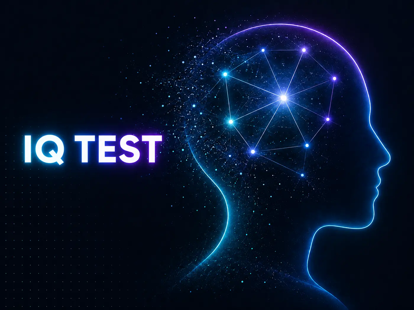 A head in profile with a network of connected nodes inside it, standing for the reasoning an IQ test samples